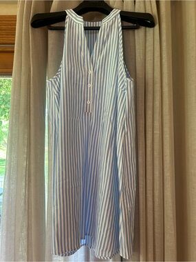 Blue and White Striped Button-Up Top